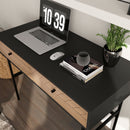 Scrivania da Ufficio Moderna con 2 Cassetti 106x50x77 cm in Acciaio e MDF Nero e Rovere