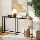 Tavolo Consolle in Stile Industriale 160x20x80 cm con Stazione di Ricarica in Legno e Acciaio Marrone  