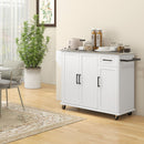 Carrello Isola da Cucina 128x45,5x91,5 cm in MDF e Acciaio Inox Bianco