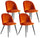 Set 4 Sedie Imbottite 49x52x79 cm in Velluto Arancio e Nero
