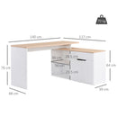 Scrivania Angolare con Libreria 140x117x76 cm con Armadietto e Cassetto color Legno e Bianco   
