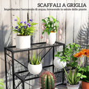 Scaffale per Piante a 3 Livelli a Scaletta 60x60x60 cm per Interno ed Esterno in Metallo Nero  