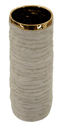 Vaso Lima Open Ø15,5x40 cm in Ceramica Grigio e Oro      