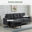 Divano Angolare 3 Posti in Lino con Penisola  Grigio
