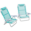 Set 2 Sedie da Campeggio Pieghevoli 62x65x80 cm Reclinabili su 6 Livelli Grigio a Azzurro  