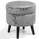 Pouf Contenitore Ø37x40 cm Sgabello Poggiapiedi in Tessuto Velluto Grigio     
