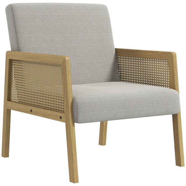 Poltrona Stile Boho 65,5x72x78 cm in Rattan e Tessuto Effetto Lino Grigio prezzo