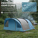 Tenda Campeggio a Tunnel per 2-4 Persone 565x370x200 cm con 2 Stanze Impermeabile 3000mm per Trekking Azzurro      