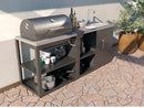 Composizione 3 Moduli Cucina BBQ + Armadietto con Anta + Mobile Lavandino Top in Acciaio Inox Nero      
