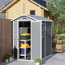 Casetta Box da Giardino 130x180 cm con Pavimento Porta con Blocco e Finestra in Resina Grigio  