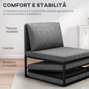 Poltrona Letto Singolo con Cuscino 66x70x74 cm in Tessuto Effetto Lino e Metallo Grigio   