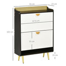 Scarpiera 12 Paia di Scarpe 70x23x101 cm 2 Cassetti e Mensola Bianco Noce e Oro