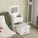 Consolle Trucco 50x40x113,5 cm con Specchio Ribaltabile 2 Cassetti e Sgabello a Scomparsa in Legno Bianco  