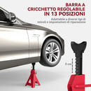 Set 2 Cavalletti Auto 6 Tonnellate di Capacità Altezza 38,5-60 cm Acciaio al Carbonio e Ghisa Rosso  
