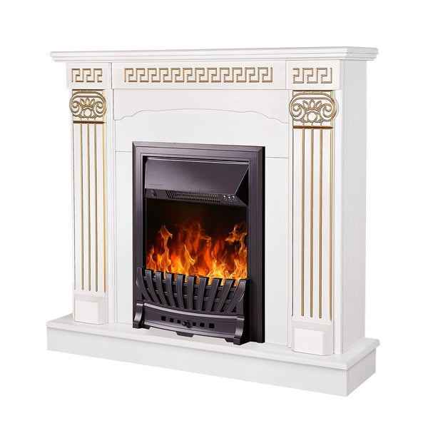 sconto Camino Elettrico da Pavimento 102x110x30 cm Effetto Fiamma 2000W Calisto & Pluton Bianco