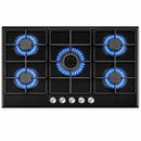 Piano Cottura 5 Fuochi Gas da Incasso 90x55 cm in Acciaio Nero e Ghisa      