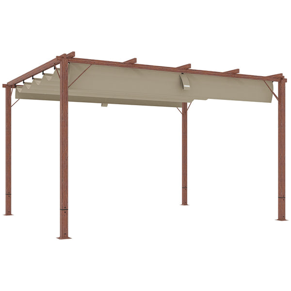 acquista Gazebo Pergola da Giardino 382x300x232 cm con Tetto Retrattile in Poliestere e Alluminio color Legno