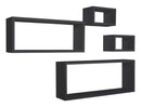 Set 3 Mensole Cubo da Parete Quadrato e Rettangolare in Fibra di Legno Merlino Nero