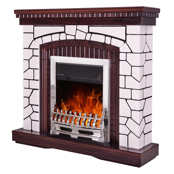 sconto Camino Elettrico da Pavimento 105,8x110x30 cm Effetto Fiamma 2000W Natali & Galileo Silver Bianco/noce scuro