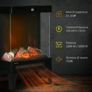 Camino Elettrico 2000W 40,5x20x62 cm con LED Effetto Fiamma Nero