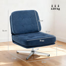 Poltrona da Salotto Girevole con Seduta Larga e Gambe in Metallo Rivestita in Ciniglia Blu Scuro      