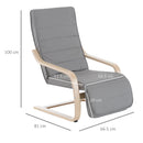 Poltrona Relax con Poggiapiedi a 5 Livelli in Legno di Betulla Grigio