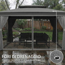 Gazebo da Giardino a 2 Livelli 380x300x270 cm con Zanzariere e Tende in Metallo e Poliestere Grigio Scuro      