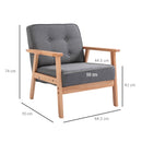 Poltrona Stile Nordico Retrò in Legno con Rivestimento in Lino  Grigio Chiaro