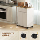 Carrello Isola da Cucina 78x39,5x88,5 cm con Cassetto Armadietto e 2 Ripiani Laterali in Legno Bianco e Rovere      