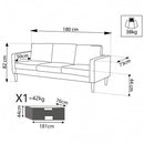 Divano 3 Posti Ramsey 180x73x82 h cm in Tessuto Grigio scuro