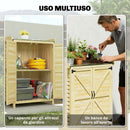 Armadio da Giardino 71.5x39x95 cm con Piano in Acciaio Ripiani e Ganci in Legno      