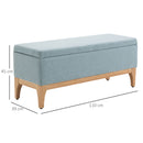 Panca Pouf Contenitore Imbottita 110x39x45 cm in Tessuto Effetto Lino Azzurro
