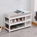 Panca da Ingresso Scarpiera 70x28x43 cm in Legno Massello Fumer Kyoto Bianco