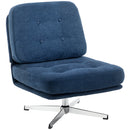 Poltrona da Salotto Girevole con Seduta Larga e Gambe in Metallo Rivestita in Ciniglia Blu Scuro      