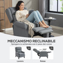 Poltrona Reclinabile 132° Max 74x84x102 cm in Tessuto Effetto Lino con Poggiapiedi Grigio      