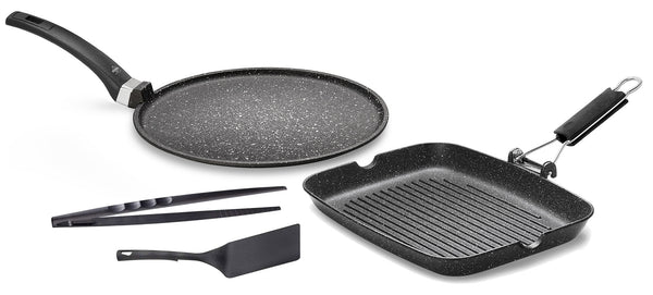 Set 4 Pezzi Bistecchiera + Piastra Multiuso in Alluminio Pressofuso Antiaderente Olympia Hard Cook acquista