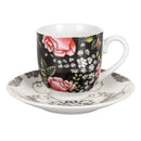 Set 6 Tazzine da Caffè con Piattino Ø5,5x6 cm in Porcellana VdE Tivoli 1996 Rose Baroque