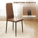 Set di 6 Sedie da Pranzo Moderne 41x50x97 cm con Schienale Alto in Finta Pelle e Acciaio Marrone      
