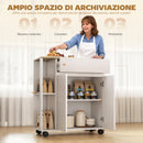 Carrello Isola da Cucina 78x39,5x88,5 cm con Cassetto Armadietto e 2 Ripiani Laterali in Legno Bianco e Rovere      