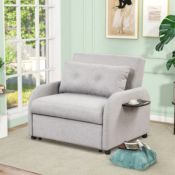 acquista Poltrona Letto Singolo Trasformabile 105x94x86 cm in Tessuto Lino Sfoderabile Grigio Chiaro