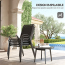 Set 4 Sedie da Giardino 54x71x93 cm Impilabili in Acciaio e Tessuto a Rete Traspirante Nero   