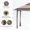 Gazebo da Giardino 3,96x3,96m in Metallo Cachi e Caffè