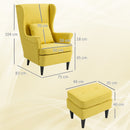 Poltrona con Poggiapiedi in Stile Moderno 75x83x104 cm in Tessuto Effetto Lino e Legno Giallo   