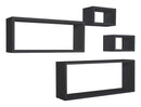 Set 3 Mensole Cubo da Parete Quadrato e Rettangolare in Fibra di Legno Merlino Nero
