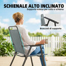 Set di 2 Sedie Pieghevoli da Giardino 65x60x94 cm con Braccioli e Seduta in Rete Grigio      