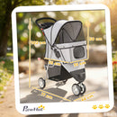 Passeggino per Cani 77x44x102 cm Pieghevole con Portabicchieri e Cestino Grigio      