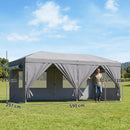 Gazebo Pieghevole 590x297x285 cm Pop Up con 6 Pareti Laterali Sacchi di Sabbia e Borsa  in Tessuto UV50+ Grigio Scuro      