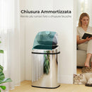 Pattumiera con Sensore a Infrarossi 40,5x29,5x58 cm Capacità da 50L con 2 Modalità di Apertura in Acciaio Inox Argento      
