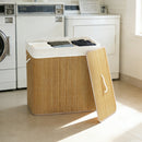 Cesto Portabiancheria 60x40x60 cm con Coperchio 3 Scomparti 144L con Sacca Removibile e Lavabile in Bambù Marrone      