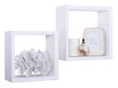 Set 2 Mensole Cubo da Parete Quadrato in Fibra di Legno Ginevra Bianco